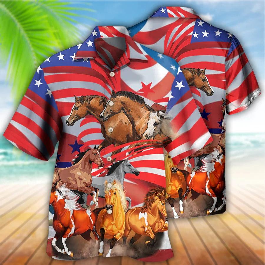 Horse Hawaiian Shirt For Summer - Horse Independence Day American Flag Hawaiian Shirt - Perfect Gift For Men, Horse Lovers