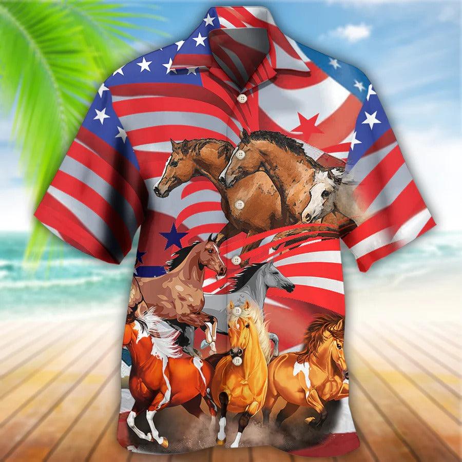 Horse Hawaiian Shirt For Summer - Horse Independence Day American Flag Hawaiian Shirt - Perfect Gift For Men, Horse Lovers - Image 2