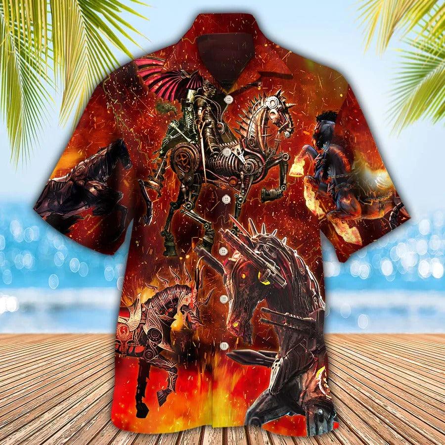Horse Hawaiian Shirt For Summer - Horse Knight Horse Armor Hawaiian Shirt, Fire Mechanical Horse Hawaiian Shirt - Perfect Gift For Men, Horse Lovers - Image 2