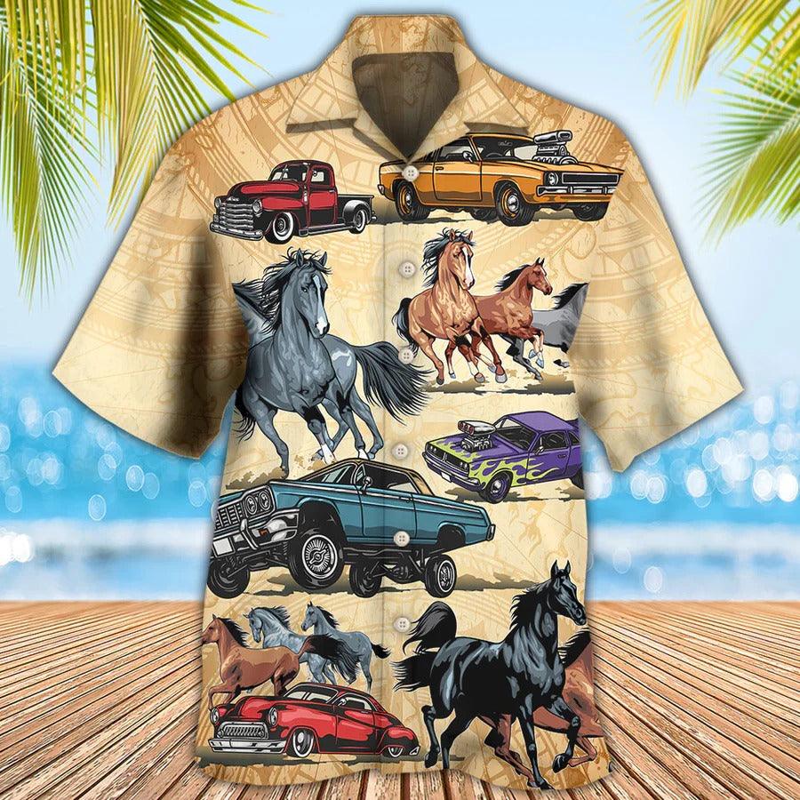 Horse Hawaiian Shirt For Summer - Horse Muscle Car I Like Muscle Car And Horse Hawaiian Shirt - Perfect Gift For Men, Horse Lovers - Image 2