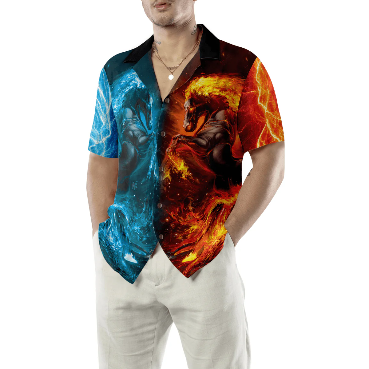 Horse Hawaiian Shirt, Water Horse, Fire Horse Aloha Shirt For Men - Perfect Gift For Horse Lovers, Husband, Boyfriend, Friend, Family - Image 5