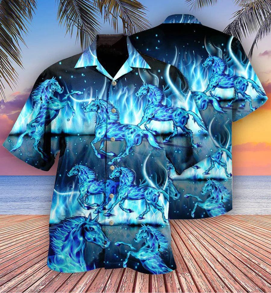 Horse Hawaiian Shirts For Summer - Horse Burning Blue Hawaiian Shirt - Perfect Gift For Men, Horse Lovers