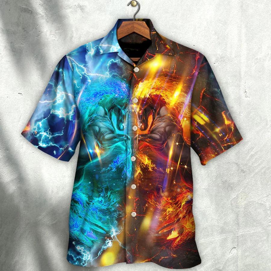 Horse Hawaiian Shirts For Summer - Thunder Horse And Fire Horse Hawaiian Shirt - Perfect Gift For Men, Horse Racing Lovers - Image 2