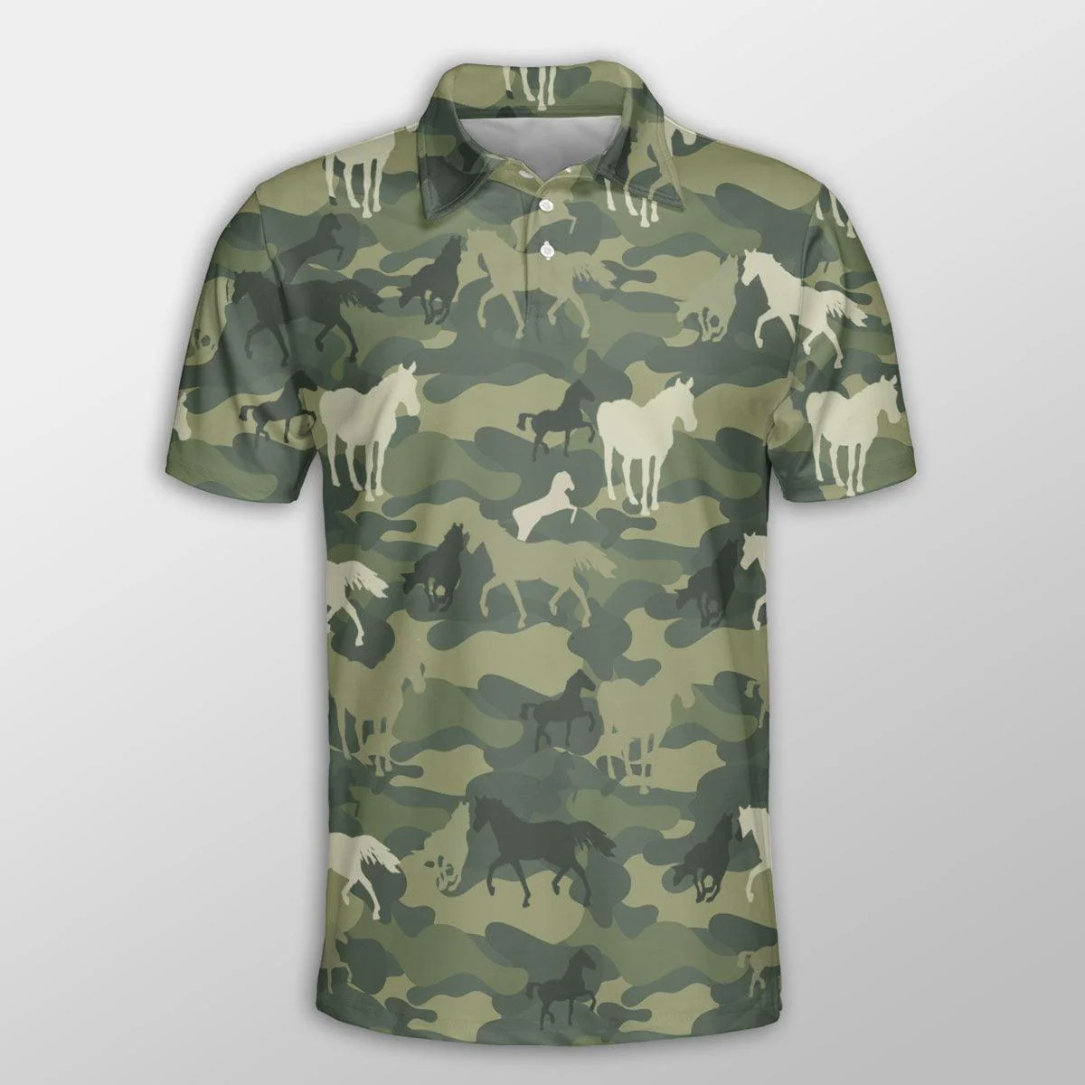 Horse Men Polo Shirts For Summer - Horse Camo Pattern Button Shirts For Men - Perfect Gift For Horse Lovers, Cattle Lovers