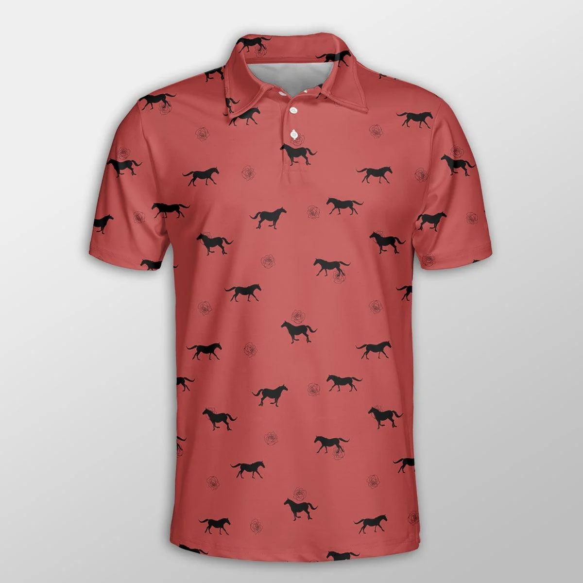 Horse Men Polo Shirts For Summer - Horse Pattern Red Background Pattern Shirts For Men - Perfect Gift For Horse Lovers, Cattle Lovers
