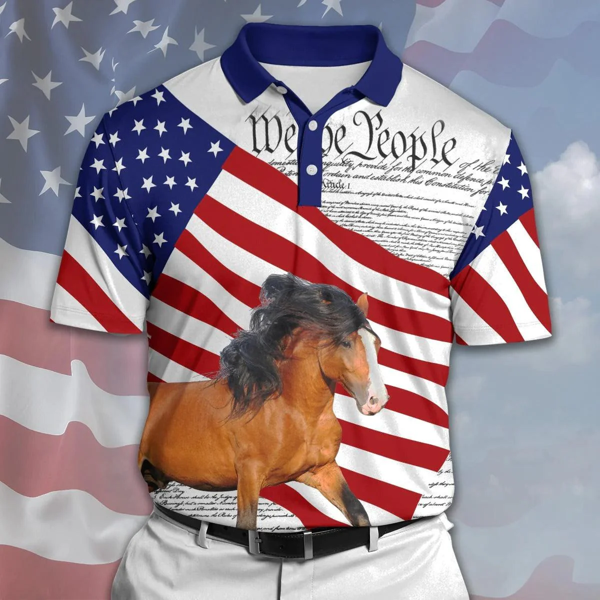 Horse Men Polo Shirts For Summer - Horse States Of America Polo Shirts For Men - Perfect Gift For Horse Lovers, Cattle Lovers - Image 2