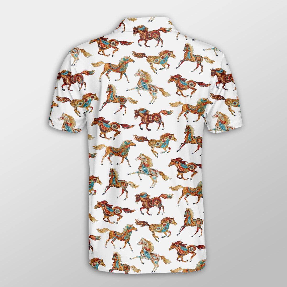 Horse Men Polo Shirts For Summer - Native Horse Pattern Button Shirts For Men - Perfect Gift For Horse Lovers, Native Lovers - Image 2