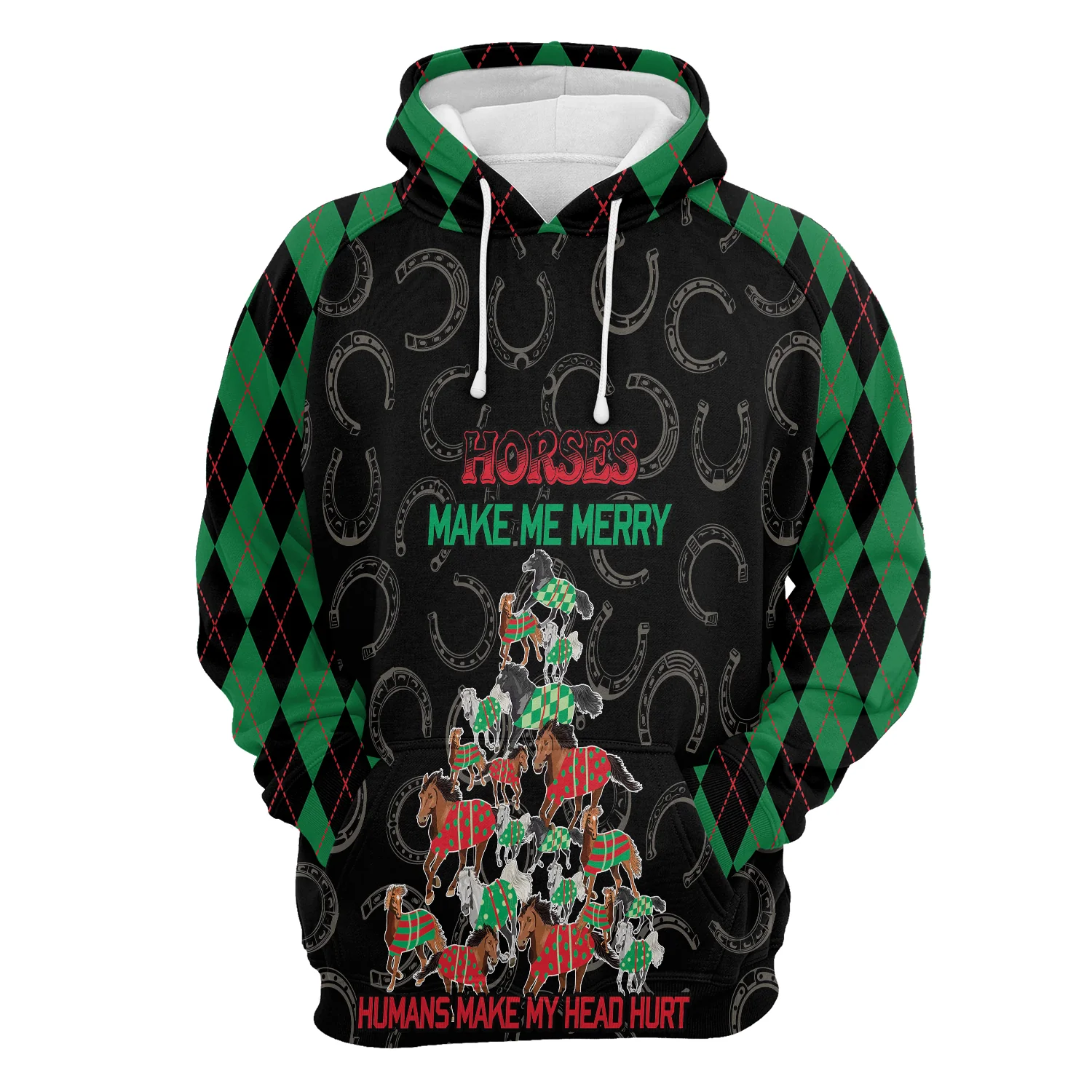 Horse Pullover Premium Hoodie Horse Make Me Merry Humans Make My Head Hurt, Perfect Outfit For Men And Women On Christmas New Year Autumn Winter