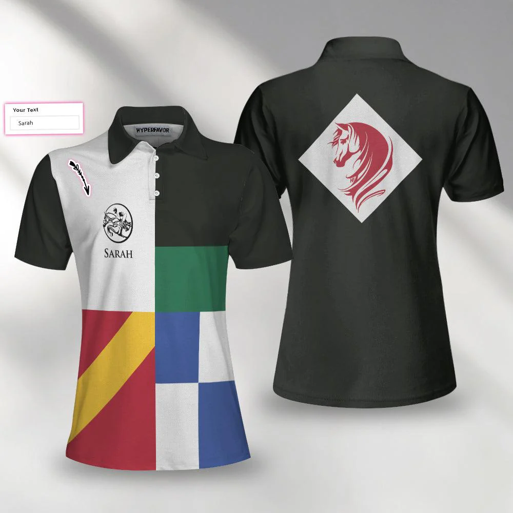 Horse Riding Custom Name Women Polo Shirt, Equestrian Color Block Personalized Women Polo Shirts, Gift For Ladies, Horse Lovers And Equestrians