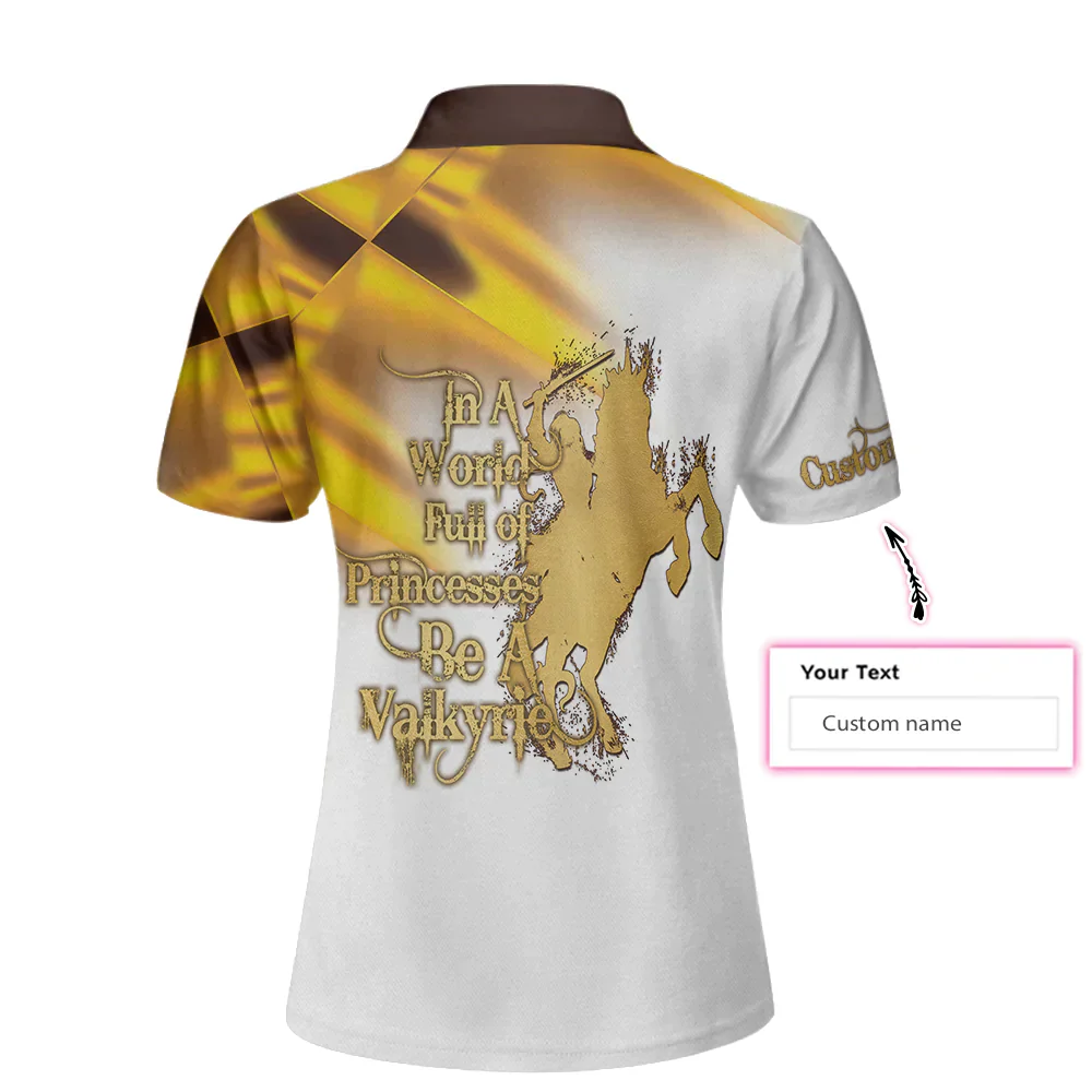 Horse Riding Custom Name Women Polo Shirt, In A World Full Of Princesses Be A Valkyrie Personalized Women Polo Shirts, Gift For Horse Riding Lovers - Image 3