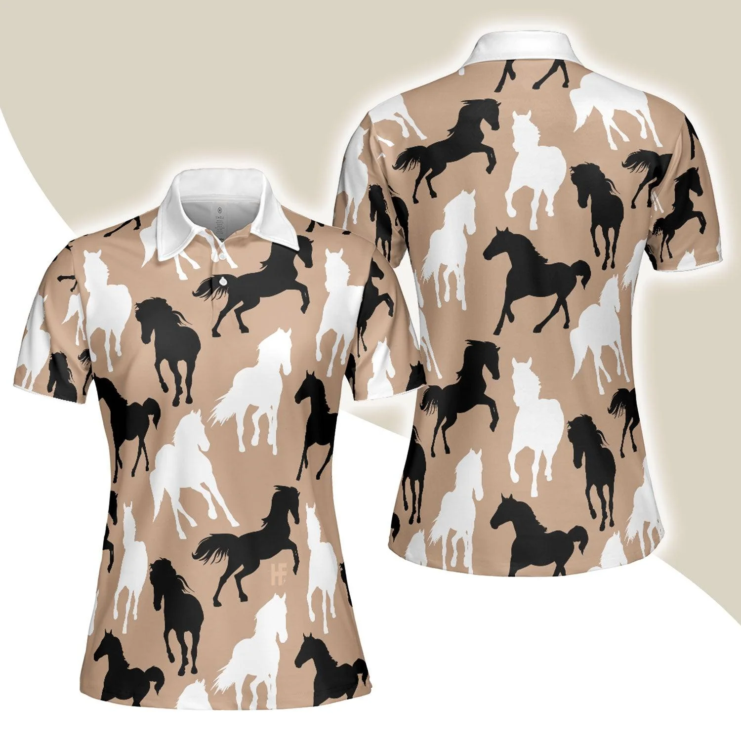 Horse Women Polo Shirt, Black Horses White Horses Women Polo Shirts, Gift For Ladies, Girls, Woman, Horse Lovers
