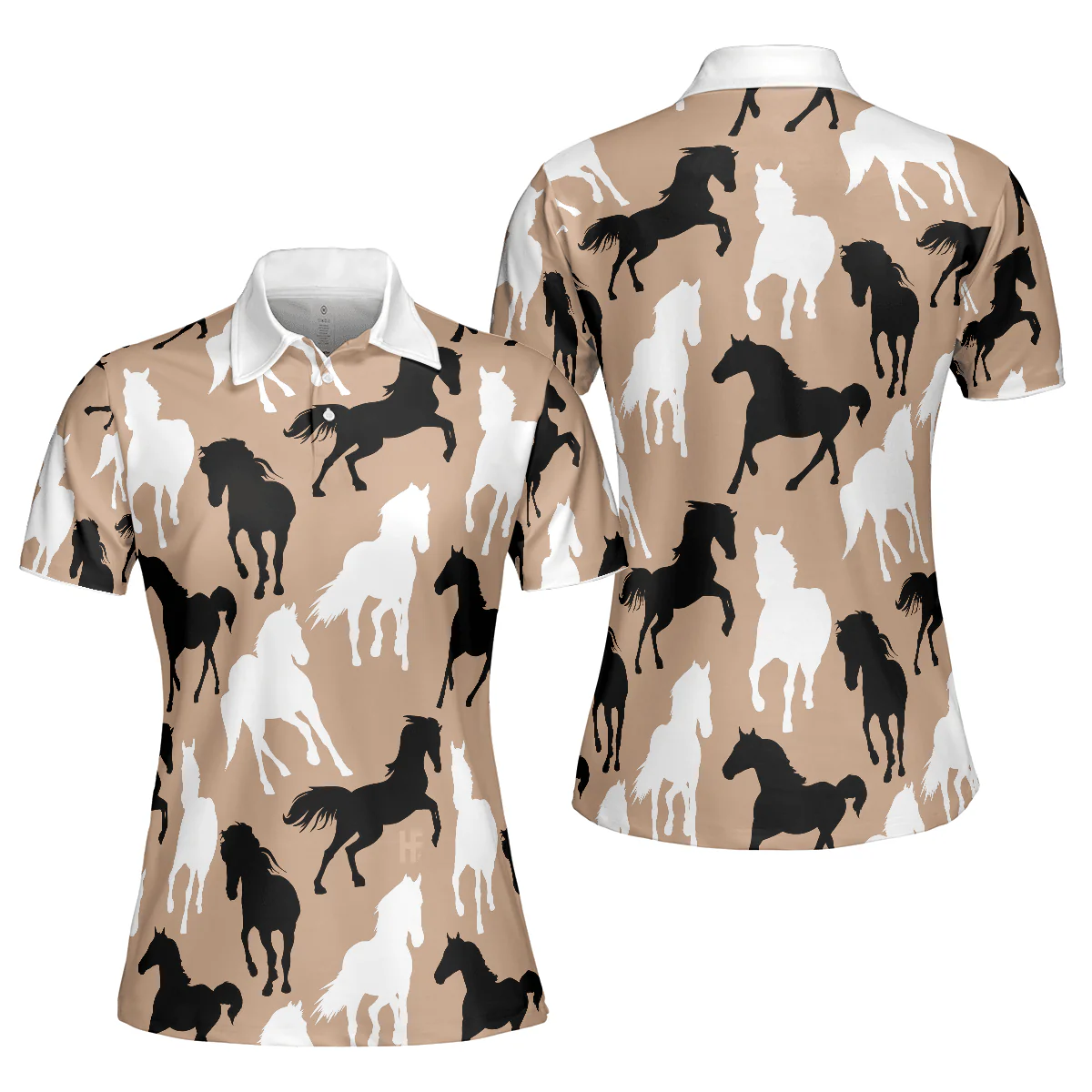 Horse Women Polo Shirt, Black Horses White Horses Women Polo Shirts, Gift For Ladies, Girls, Woman, Horse Lovers - Image 2