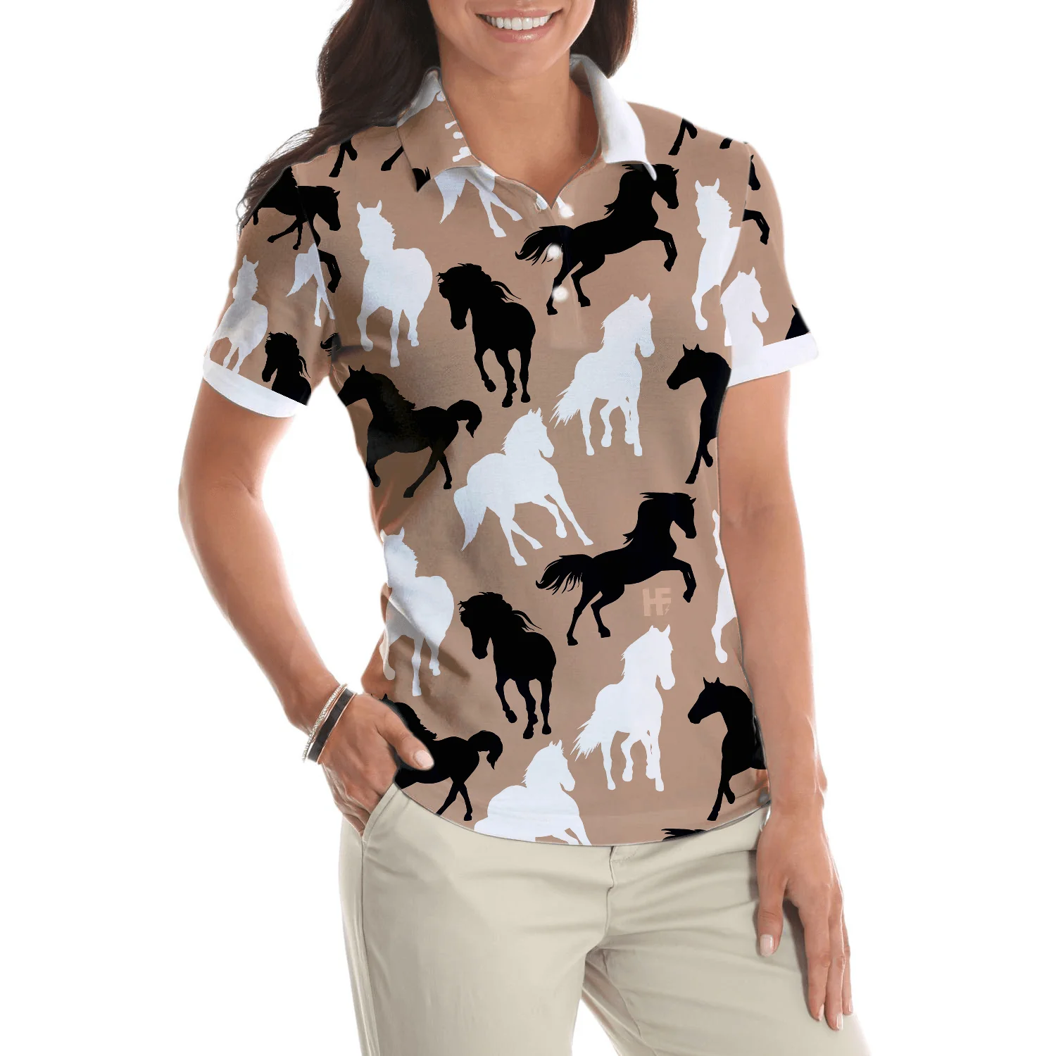 Horse Women Polo Shirt, Black Horses White Horses Women Polo Shirts, Gift For Ladies, Girls, Woman, Horse Lovers - Image 5
