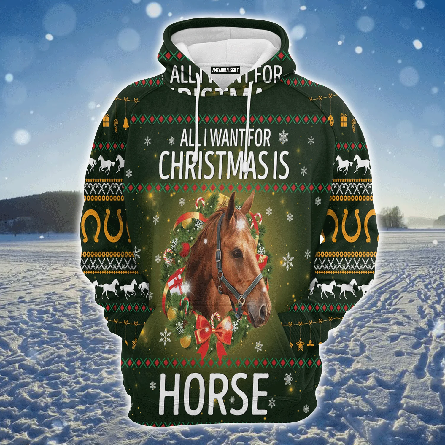 Horse Xmas Premium Christmas Hoodie, All I Want For Christmas Horse Unisex Hoodie For Men & Women - Perfect Gift For Christmas, Horse Lovers - Image 2