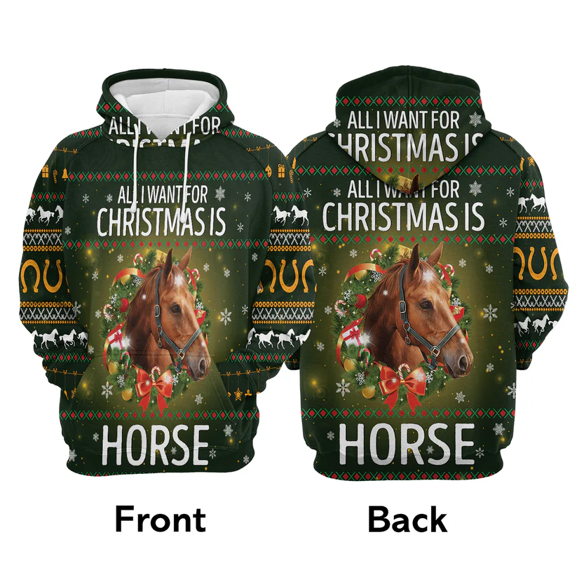 Horse Xmas Premium Christmas Hoodie, All I Want For Christmas Horse Unisex Hoodie For Men & Women - Perfect Gift For Christmas, Horse Lovers - Image 3