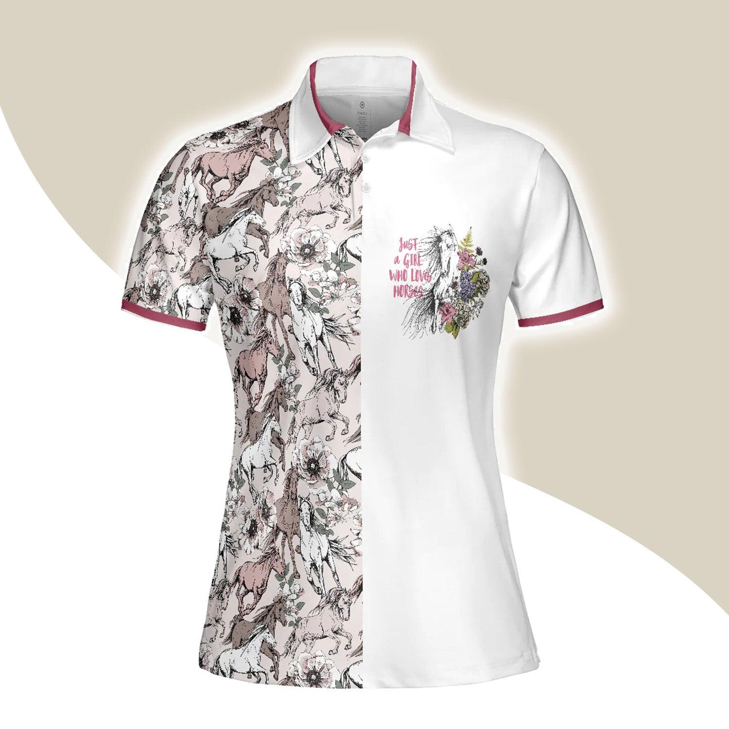 Horses Women Polo Shirt, Just A Girl Who Loves Horses, Horses Pattern Women Polo Shirts, Gift For Ladies, Female, Horse Riding Lovers, Horse Lovers