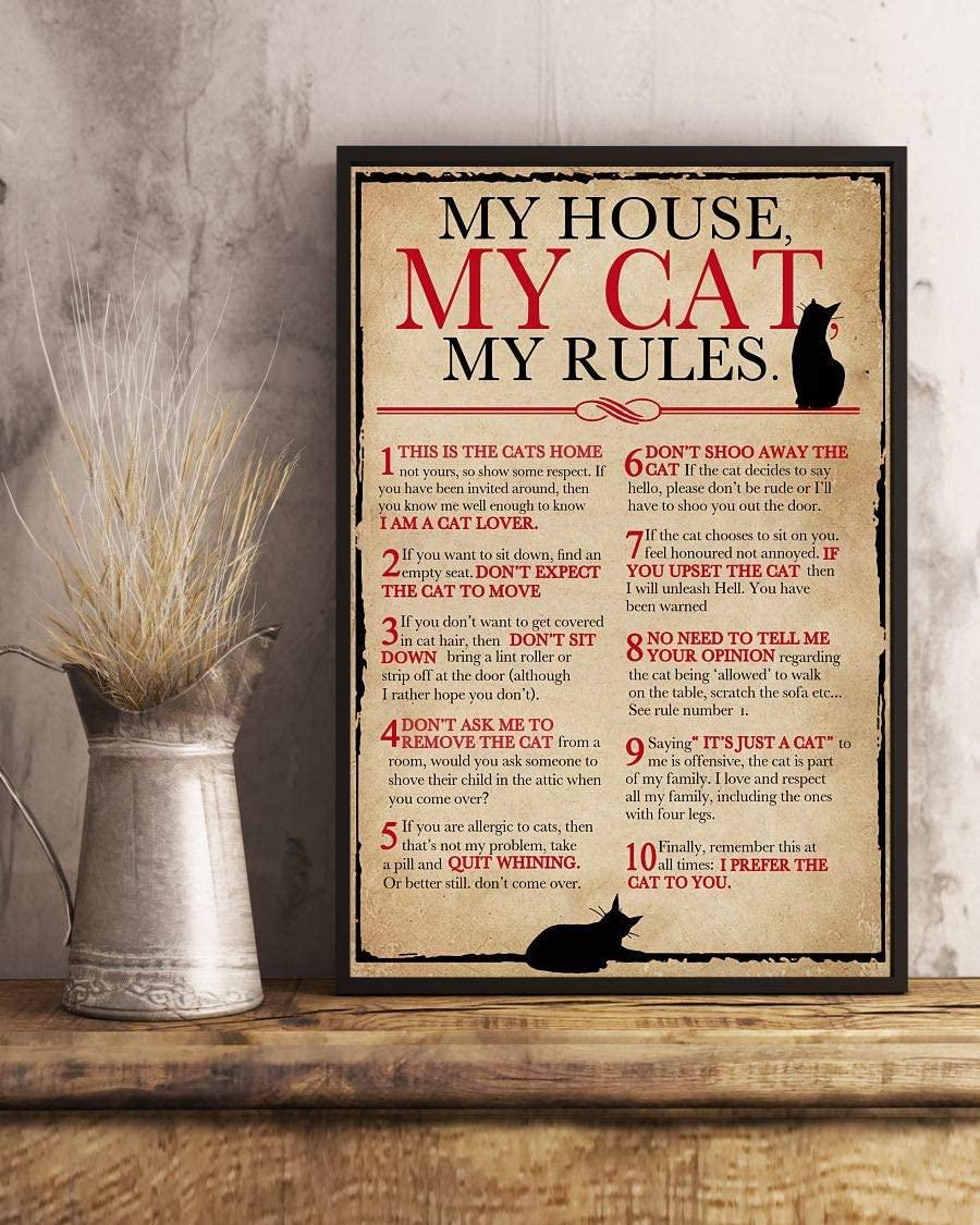 House Cat Portrait Canvas - My House My Cat My Rules Canvas, Perfect Gift For Cat Lover, Animals Lover