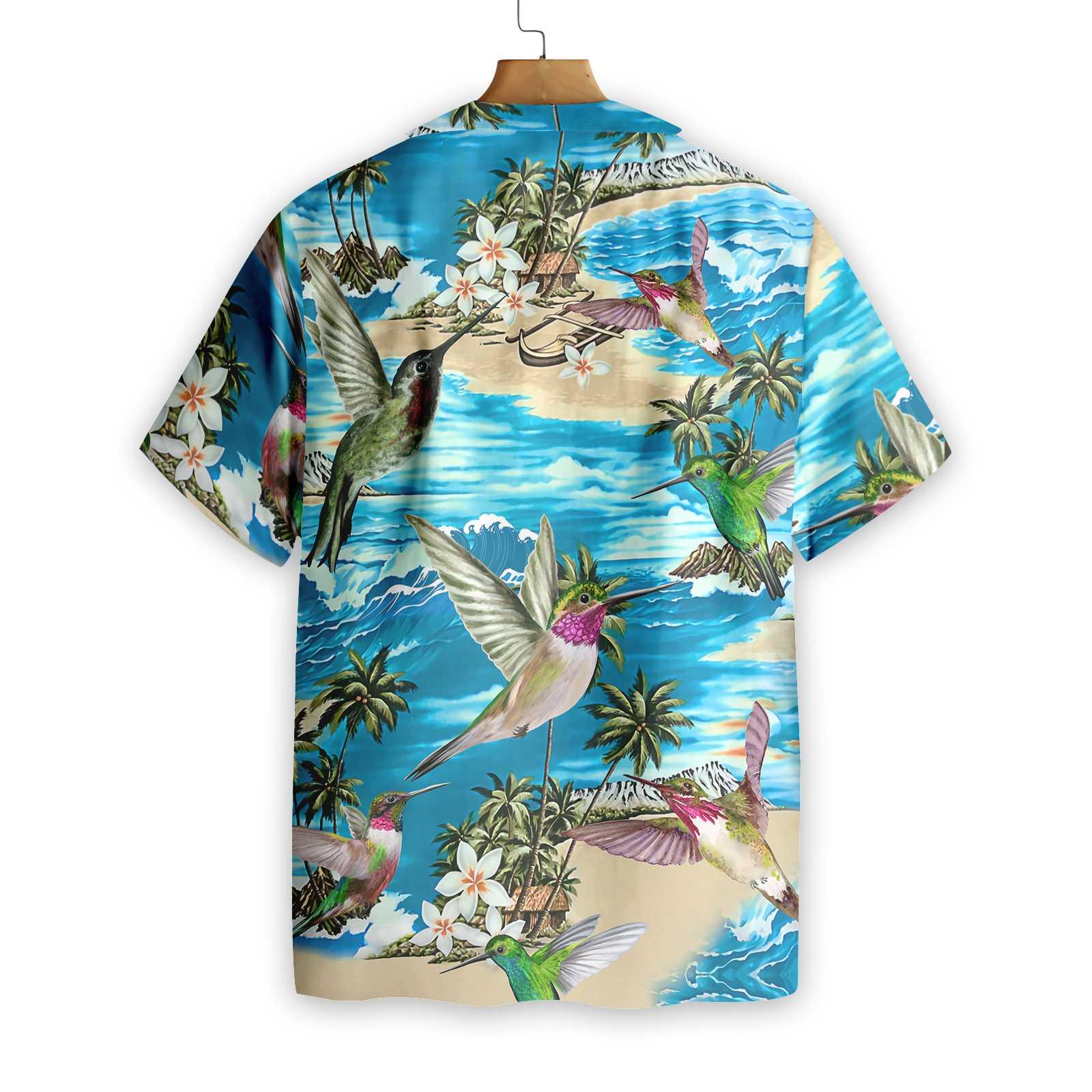 Hummingbird Hawaiian Shirts, Colorful Summer, Blue Beach Aloha Shirts For Men - Perfect Gift For Hummingbird Lovers, Friends, Family - Image 2