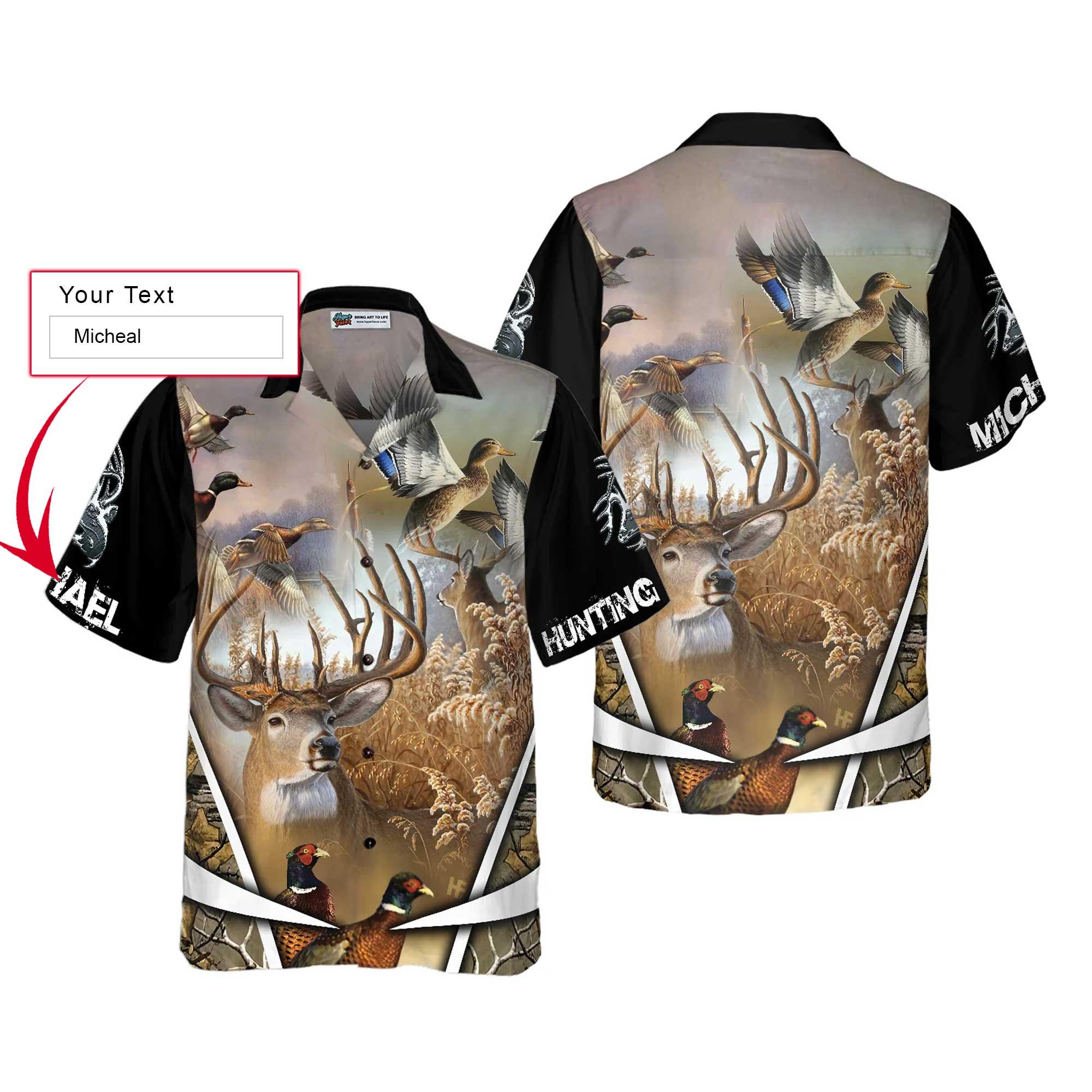 Hunting Custom Name Hawaiian Shirt, Personalized Deer Animals Aloha Shirts For Men Women, Perfect Gift For Husband, Wife, Boyfriend, Friend