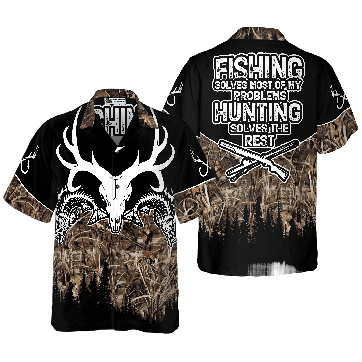 Hunting Fishing Hawaiian Shirt, Solve All My Problems, Colorful Summer Aloha Shirt For Men Women, Gift For Friend, Family, Husband, Wife
