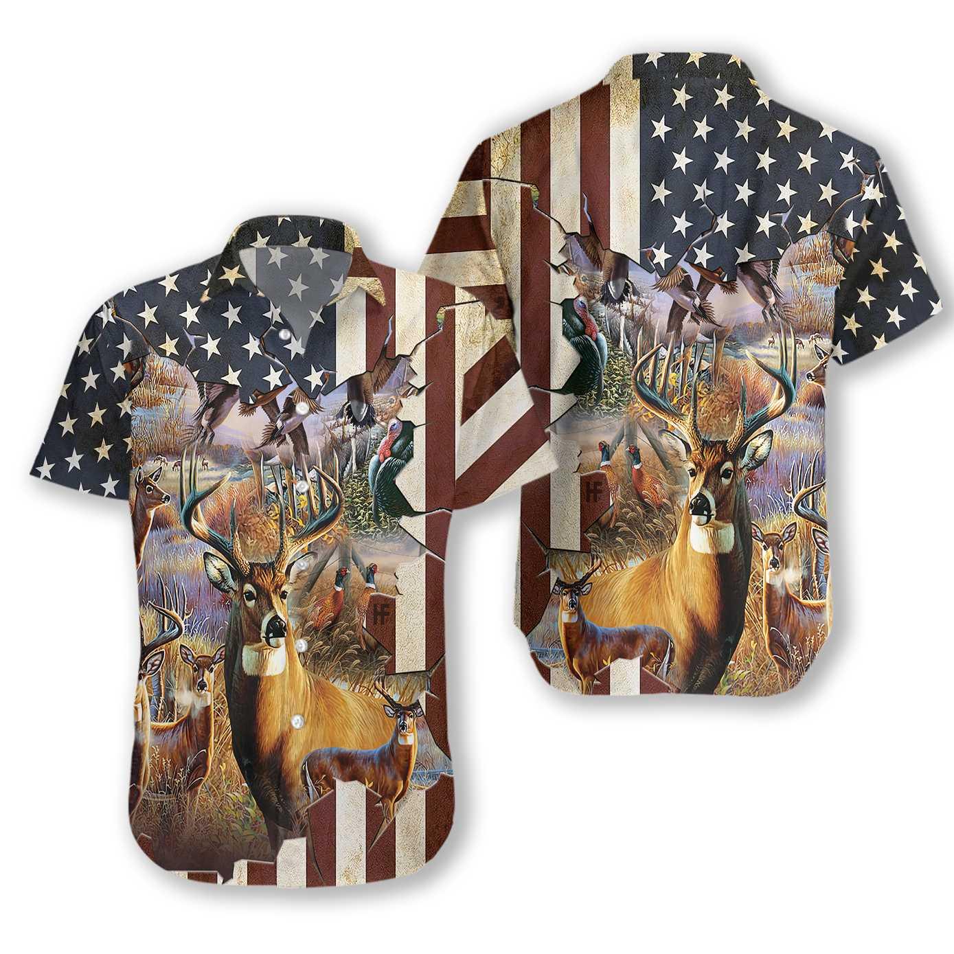 Hunting Hawaiian Shirts, American Flag Hunter, Deer Animals Aloha Shirts - Perfect Gift For Men, Family, Friends - Image 2