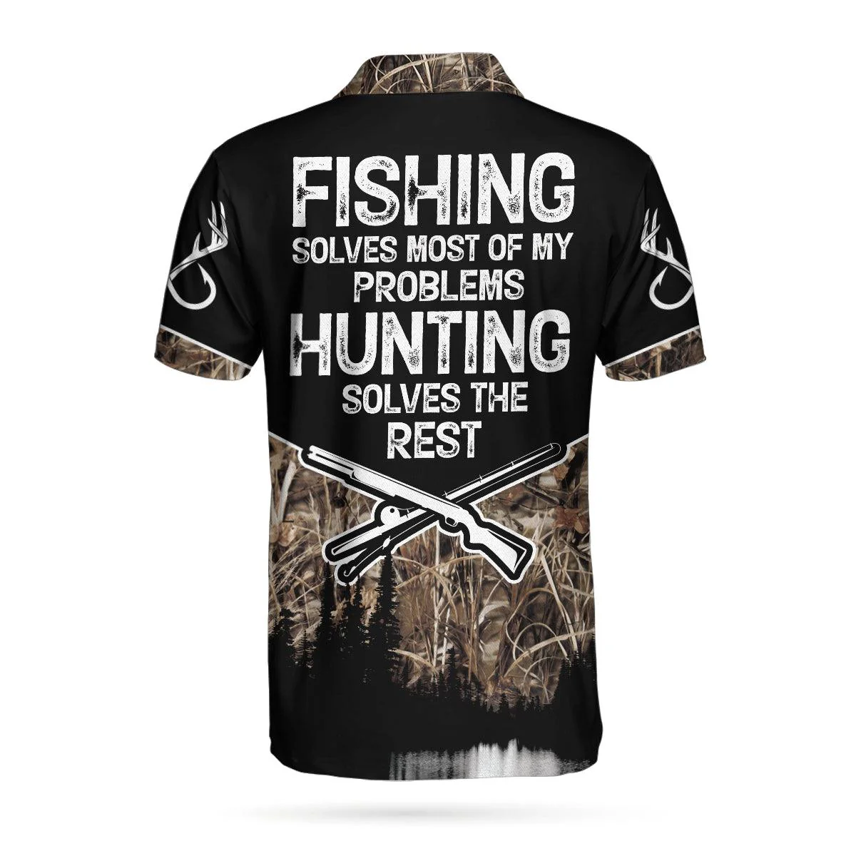 Hunting Men Polo Shirt - Skull Deer Hunter Hunting Polo Shirt, Fishing Solves Most My Problems Hunting Solves The Rest Polo Shirt, Cool Hunting Shirt For Men - Image 2