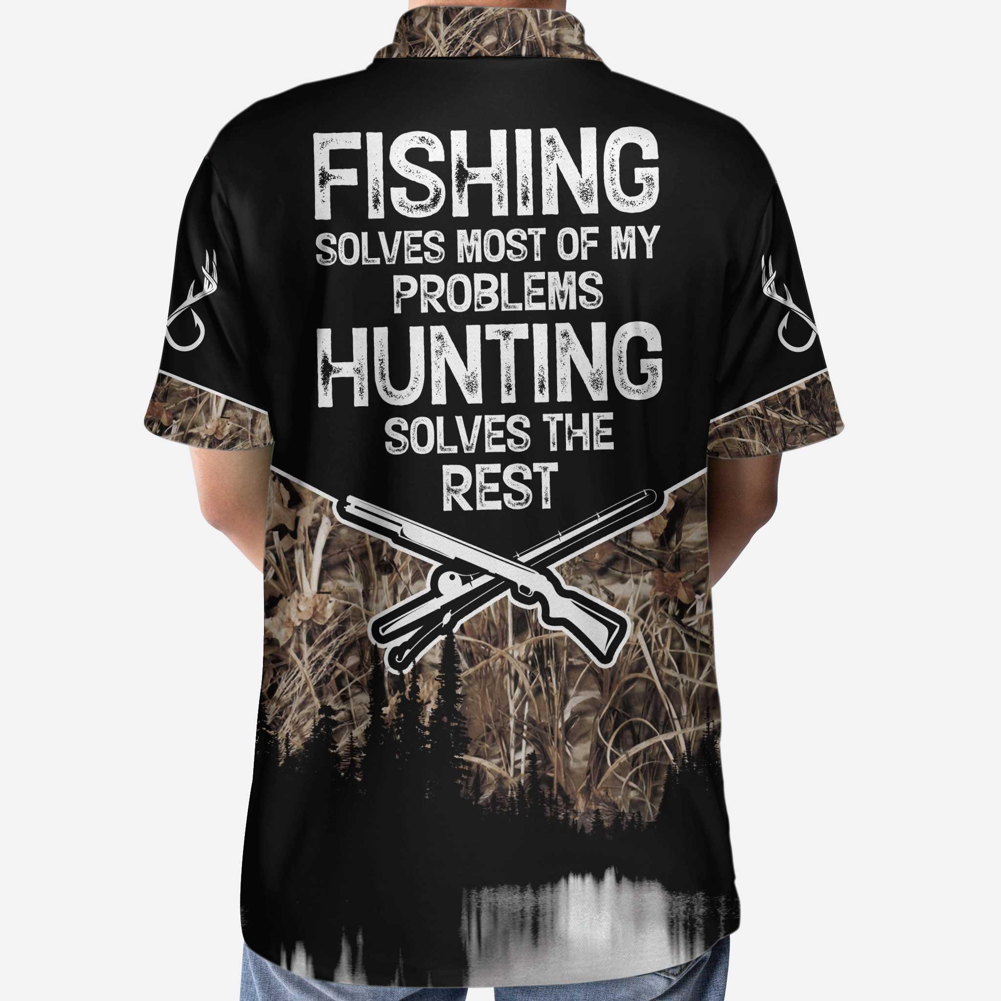 Hunting Men Polo Shirt - Skull Deer Hunter Hunting Polo Shirt, Fishing Solves Most My Problems Hunting Solves The Rest Polo Shirt, Cool Hunting Shirt For Men - Image 4