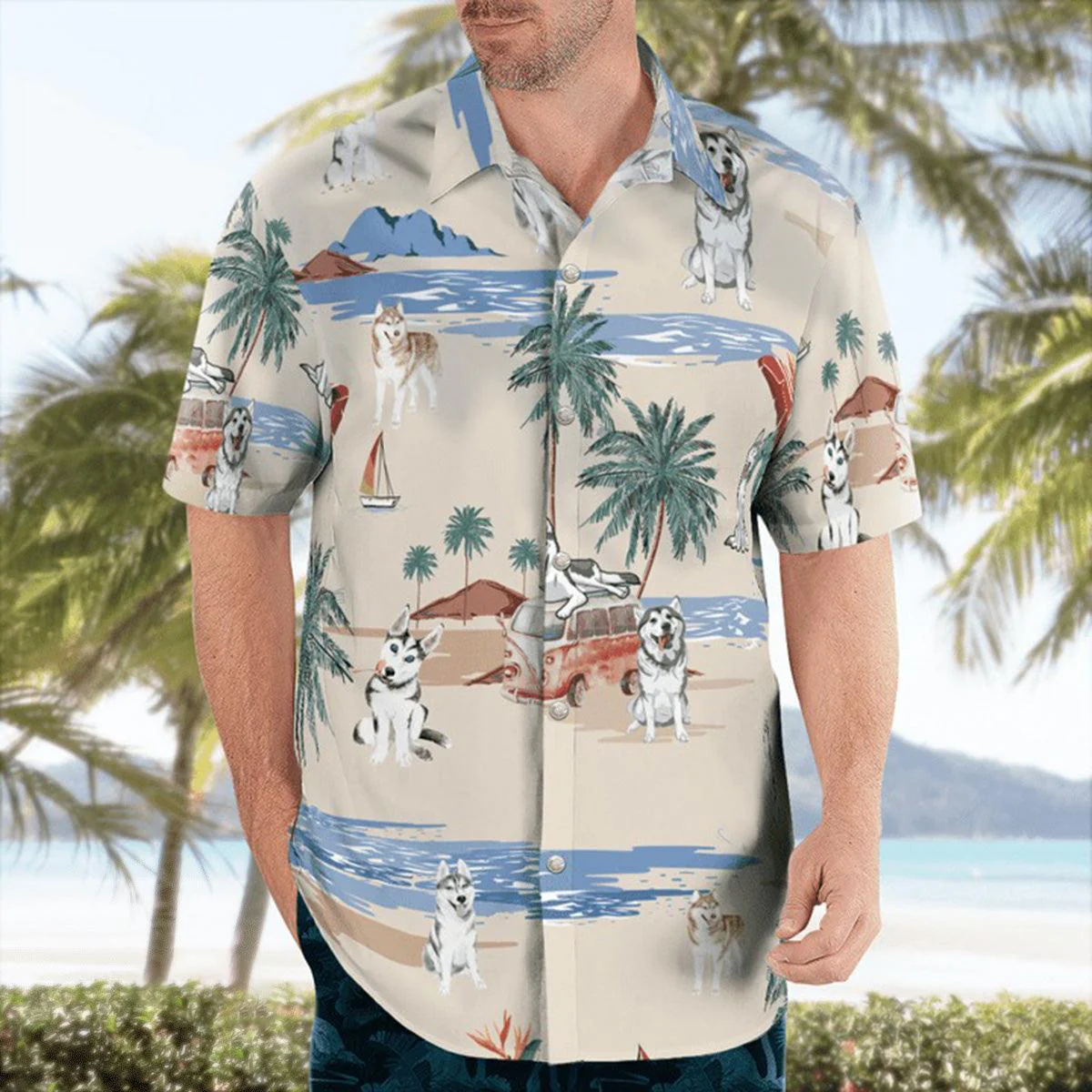 Husky Aloha Hawaiian Shirt, Husky Beach Pattern Hawaiian Shirt, Husky Aloha Shirt For Summer - Perfect Gift For Men, Women, Dog Lover, Friend, Family