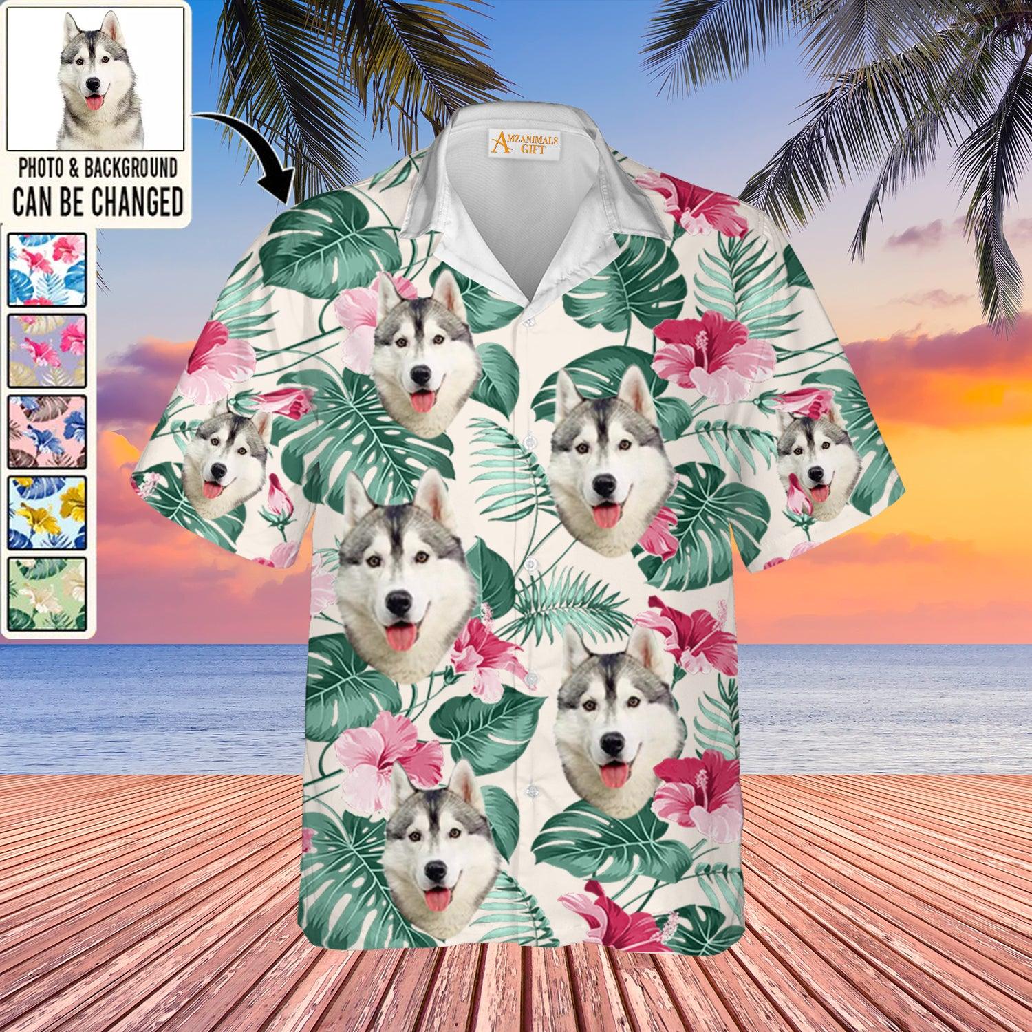 Husky Face Custom Aloha Hawaii Shirt - Dog Custom Photo With Tropical Pattern Personalized Hawaiian Shirt - Perfect Gift For Dog Lovers, Friend, Family