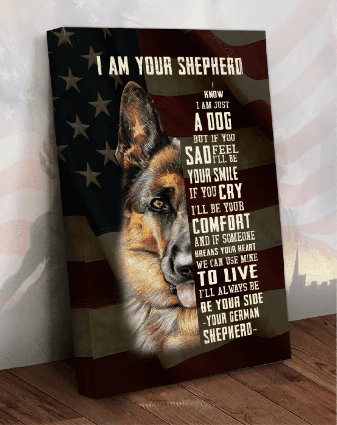 German Shepherd Portrait Canvas, American Flag Wall Decor Visual Art, Patriotic German Shepherd Canvas Wall Art - Perfect Gift For Shepherd Owner