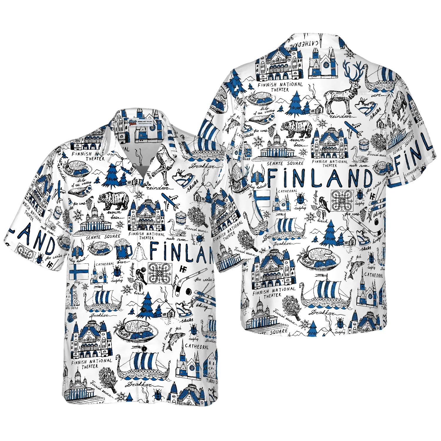 I Love Finland Doodle Hawaiian Shirt, Colorful Summer Aloha Shirt For Men Women, Perfect Gift For Friend, Family, Husband, Wife, Boyfriend, Girlfriend
