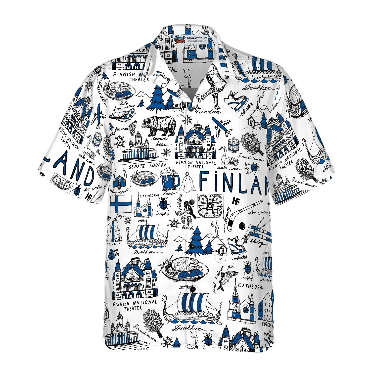 I Love Finland Doodle Hawaiian Shirt, Colorful Summer Aloha Shirt For Men Women, Perfect Gift For Friend, Family, Husband, Wife, Boyfriend, Girlfriend - Image 3