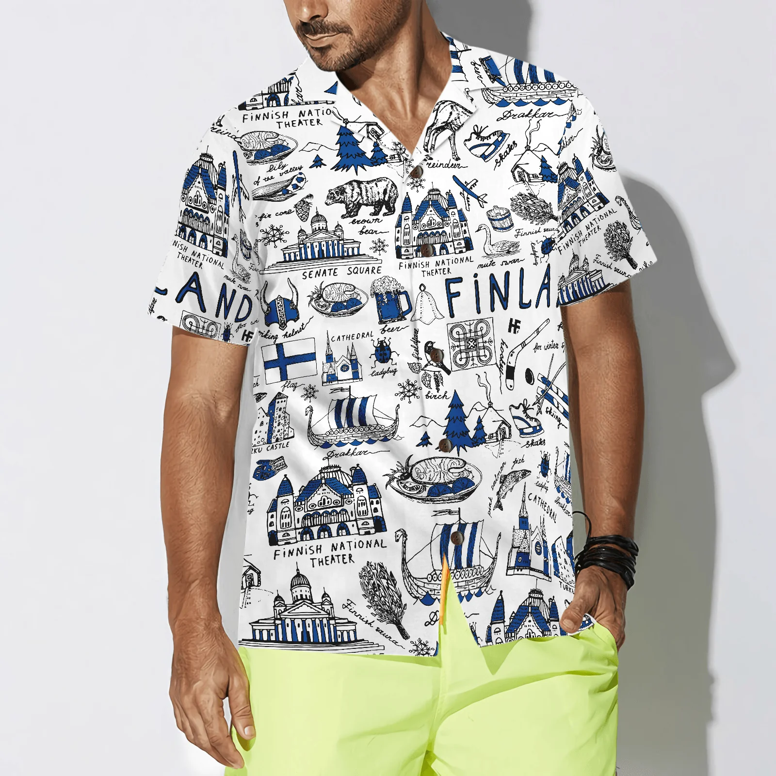 I Love Finland Doodle Hawaiian Shirt, Colorful Summer Aloha Shirt For Men Women, Perfect Gift For Friend, Family, Husband, Wife, Boyfriend, Girlfriend - Image 4