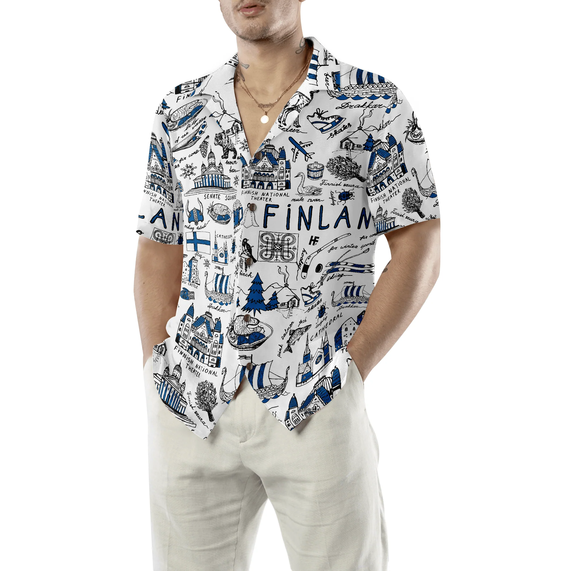 I Love Finland Doodle Hawaiian Shirt, Colorful Summer Aloha Shirt For Men Women, Perfect Gift For Friend, Family, Husband, Wife, Boyfriend, Girlfriend - Image 5