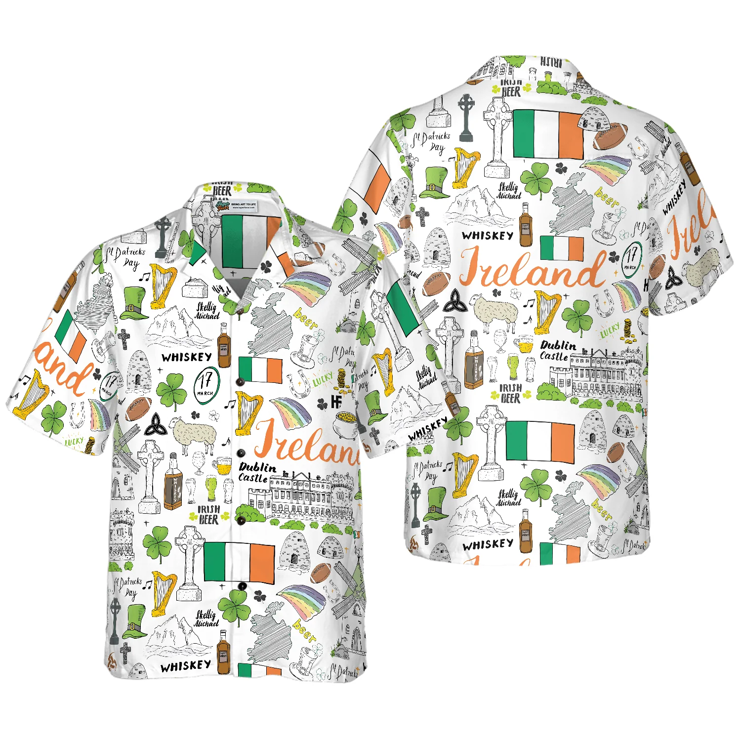 I Love Ireland Doodle Hawaiian Shirt, Colorful Summer Aloha Shirt For Men Women, Perfect Gift For Friend, Family, Husband, Wife, Boyfriend, Girlfriend