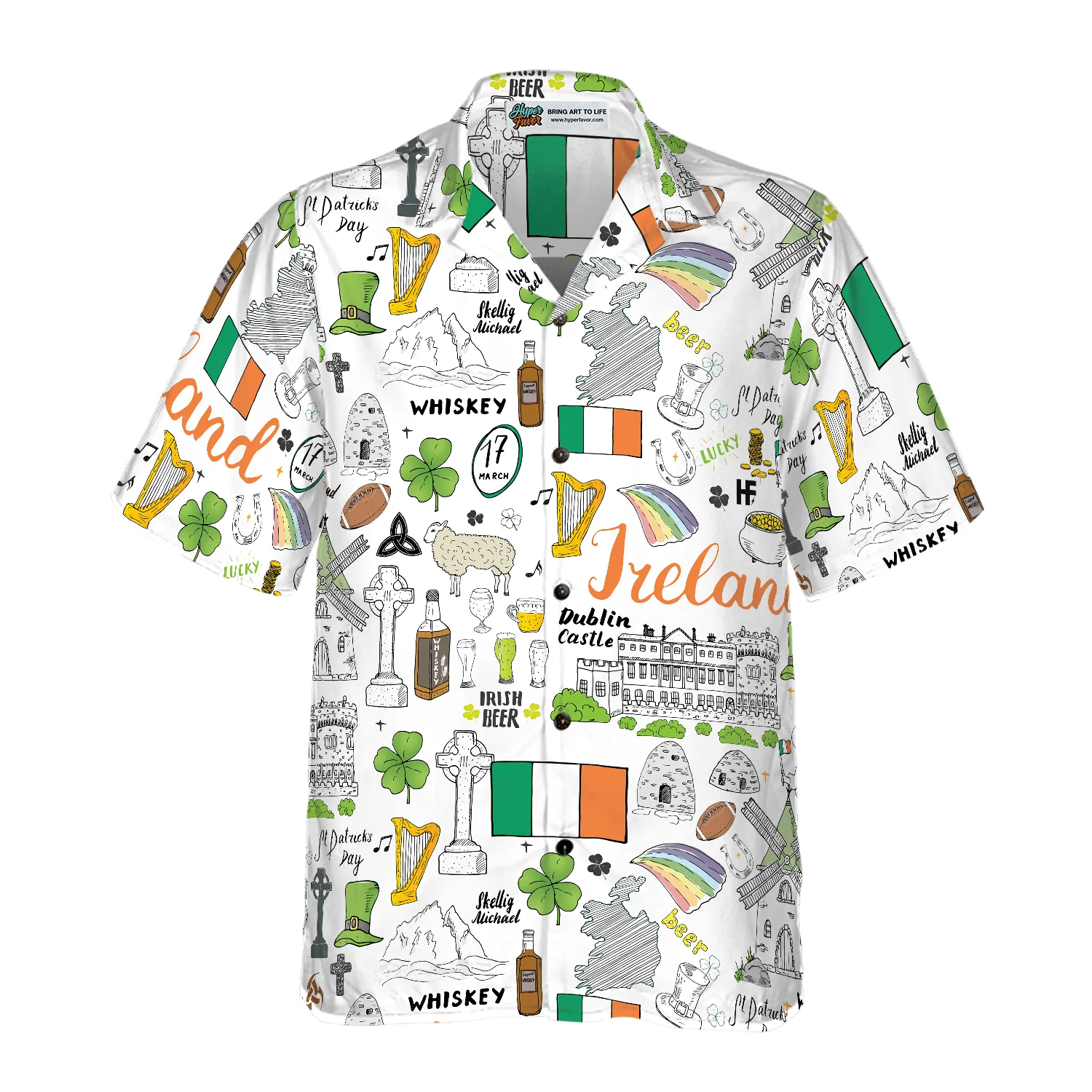 I Love Ireland Doodle Hawaiian Shirt, Colorful Summer Aloha Shirt For Men Women, Perfect Gift For Friend, Family, Husband, Wife, Boyfriend, Girlfriend - Image 3