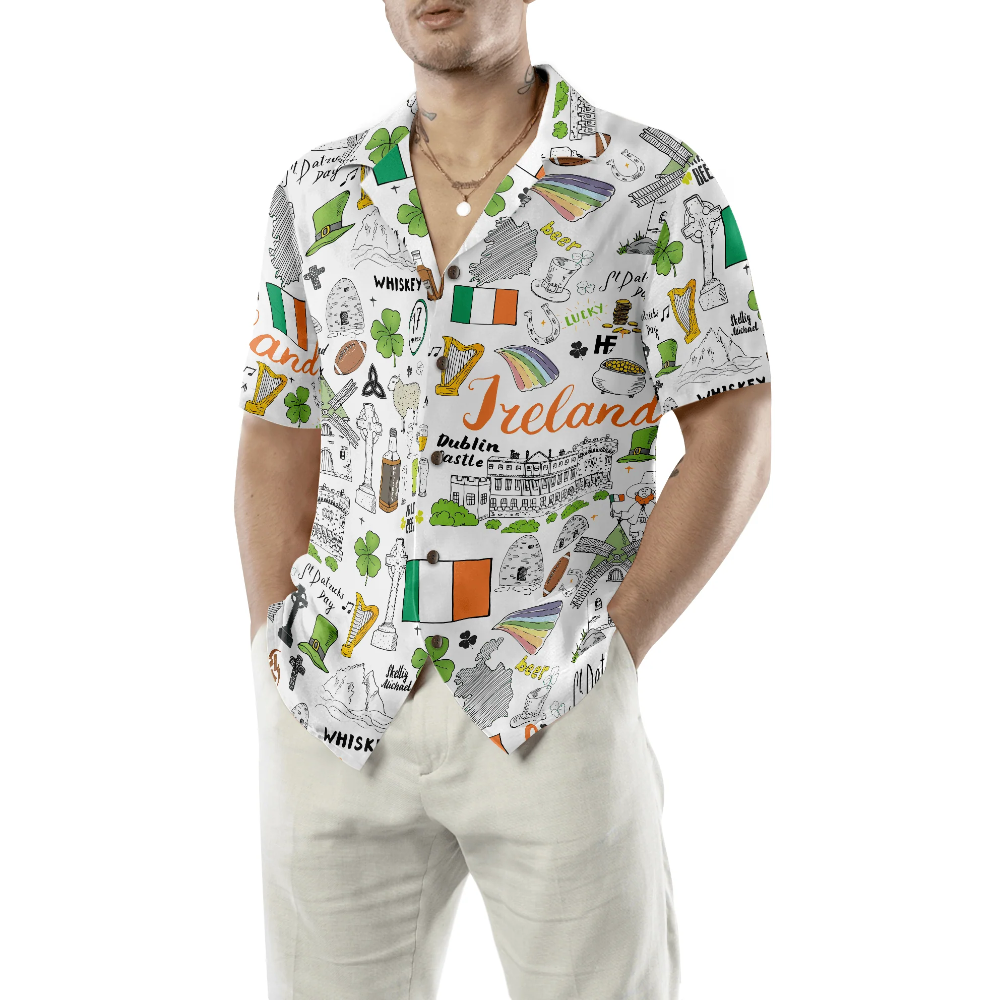 I Love Ireland Doodle Hawaiian Shirt, Colorful Summer Aloha Shirt For Men Women, Perfect Gift For Friend, Family, Husband, Wife, Boyfriend, Girlfriend - Image 4