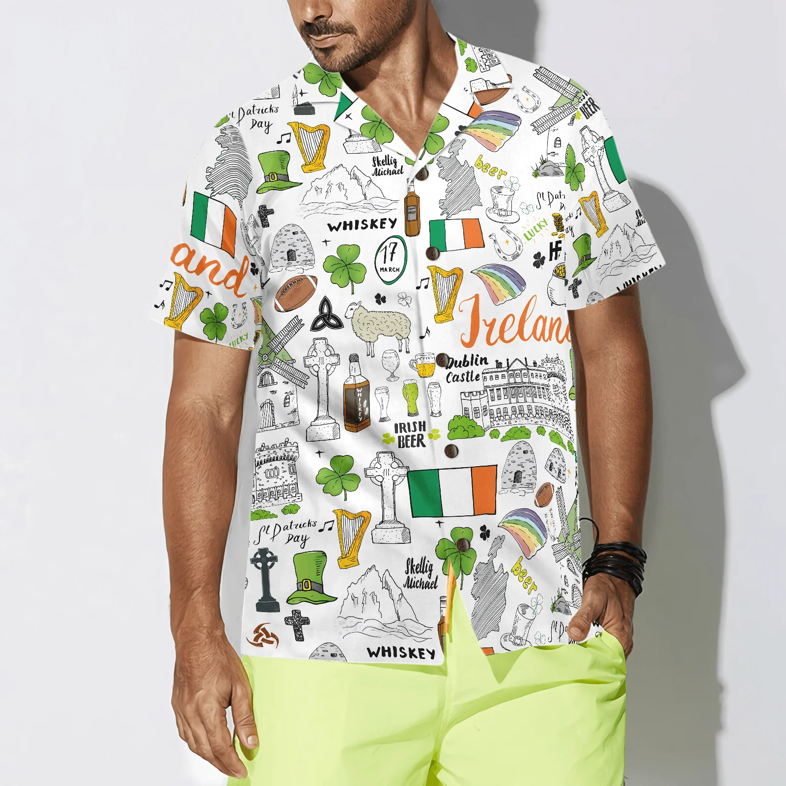 I Love Ireland Doodle Hawaiian Shirt, Colorful Summer Aloha Shirt For Men Women, Perfect Gift For Friend, Family, Husband, Wife, Boyfriend, Girlfriend - Image 5