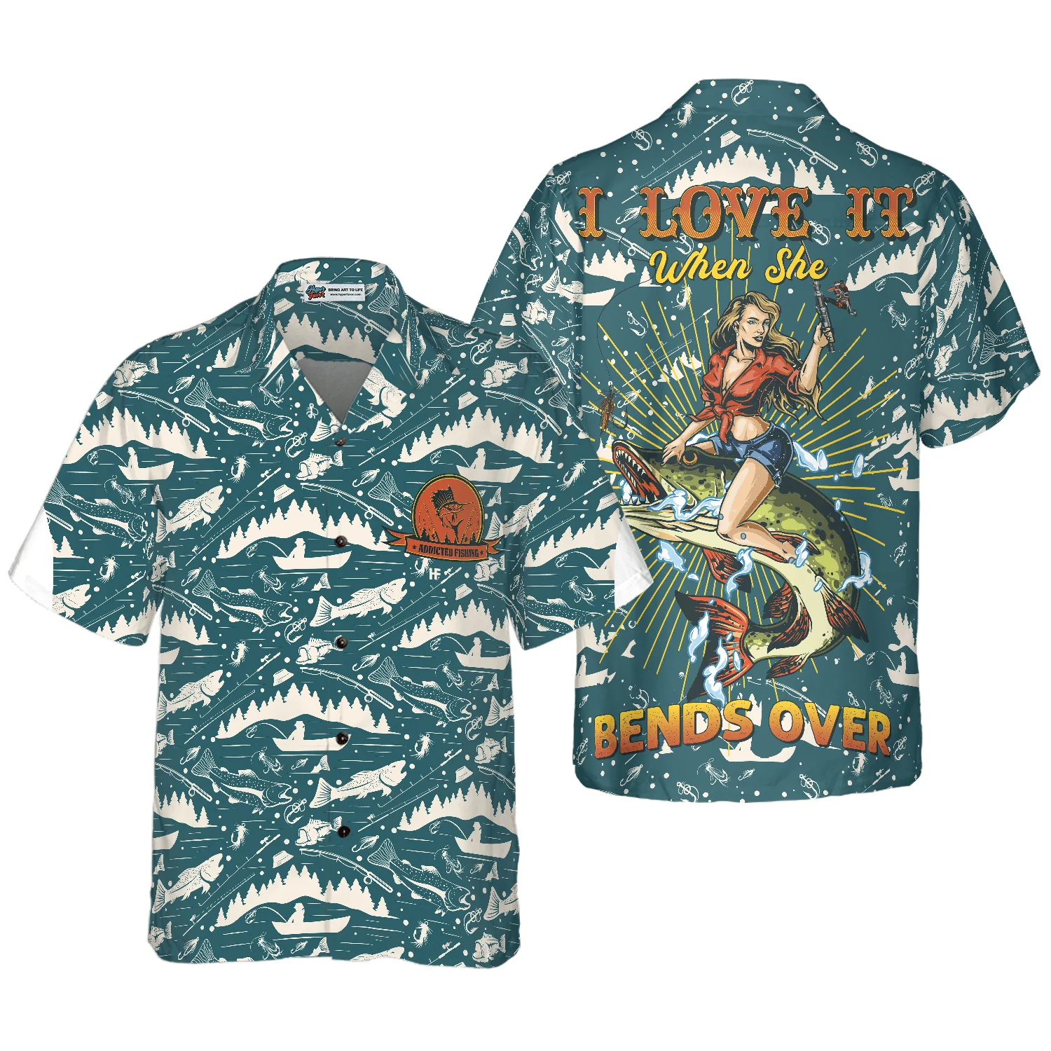 I Love It When She Bends Over Fishing Hawaiian Shirt, Colorful Summer Aloha Shirt For Men Women, Gift For Friend, Team, Fishing Lovers