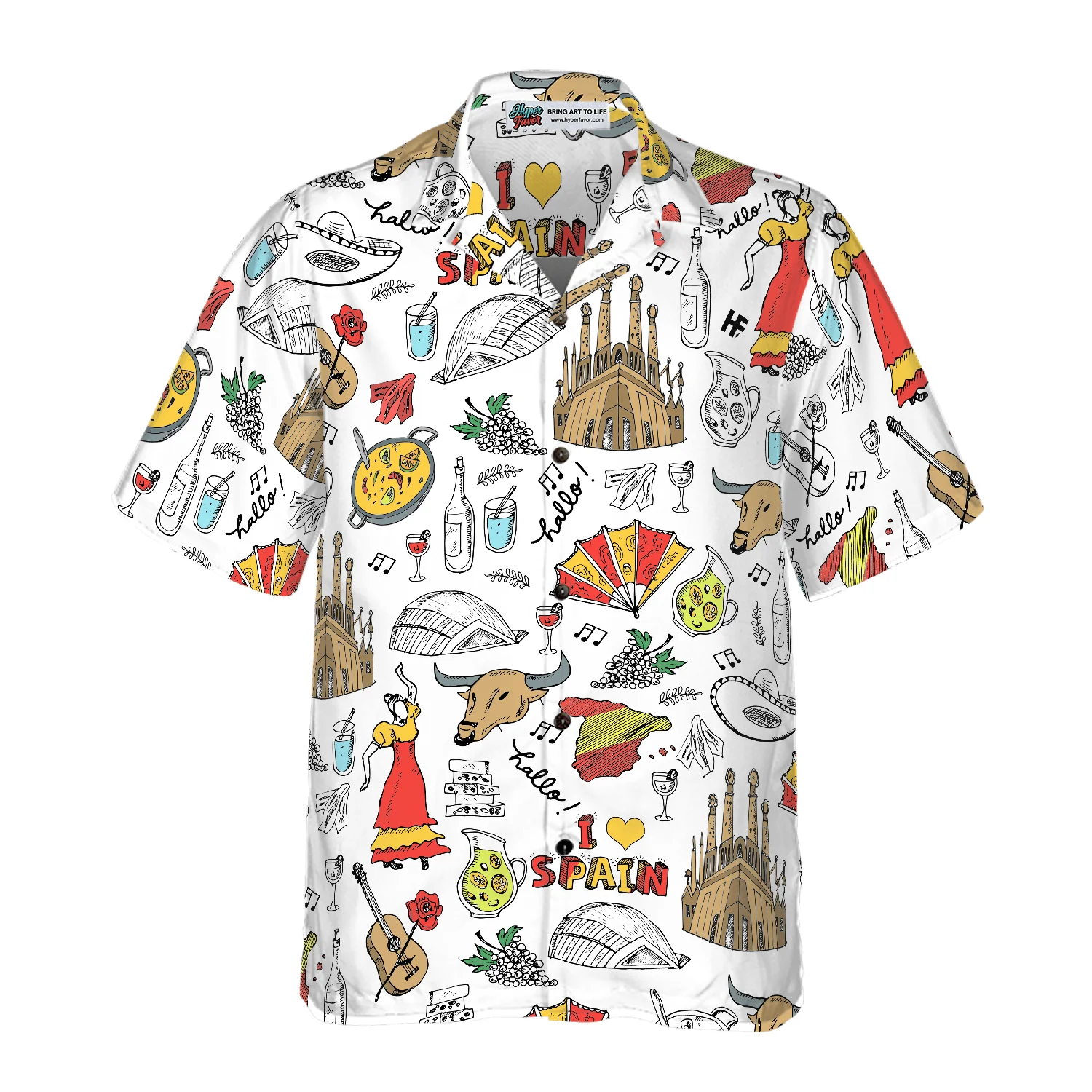 I Love Spain Doodle Hawaiian Shirt, Colorful Summer Aloha Shirt For Men Women, Perfect Gift For Friend, Team, Family, Spain Proud - Image 2