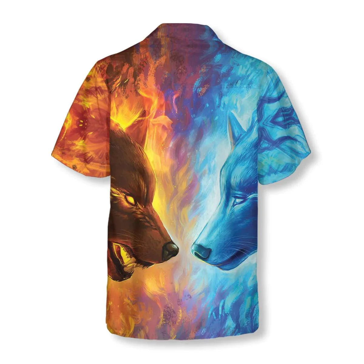 Wolf Hawaiian Shirt, Ice And Fire Wolf Hawaiian Shirt - Perfect Gift For Wolf Lovers, Husband, Boyfriend, Friend, Family - Image 2