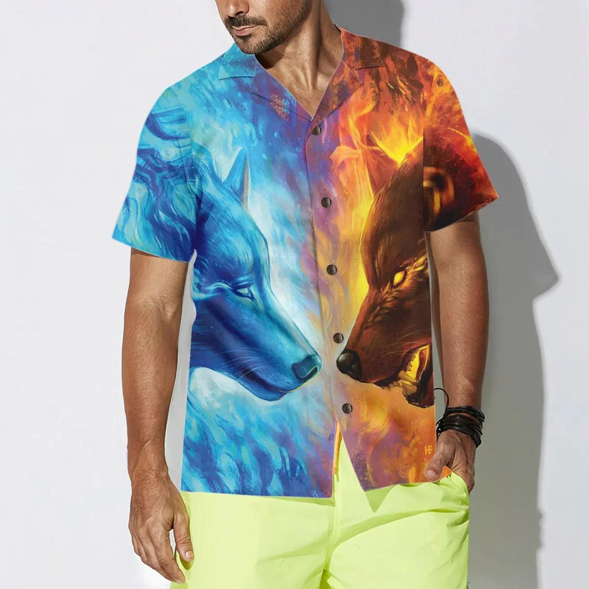 Wolf Hawaiian Shirt, Ice And Fire Wolf Hawaiian Shirt - Perfect Gift For Wolf Lovers, Husband, Boyfriend, Friend, Family - Image 3