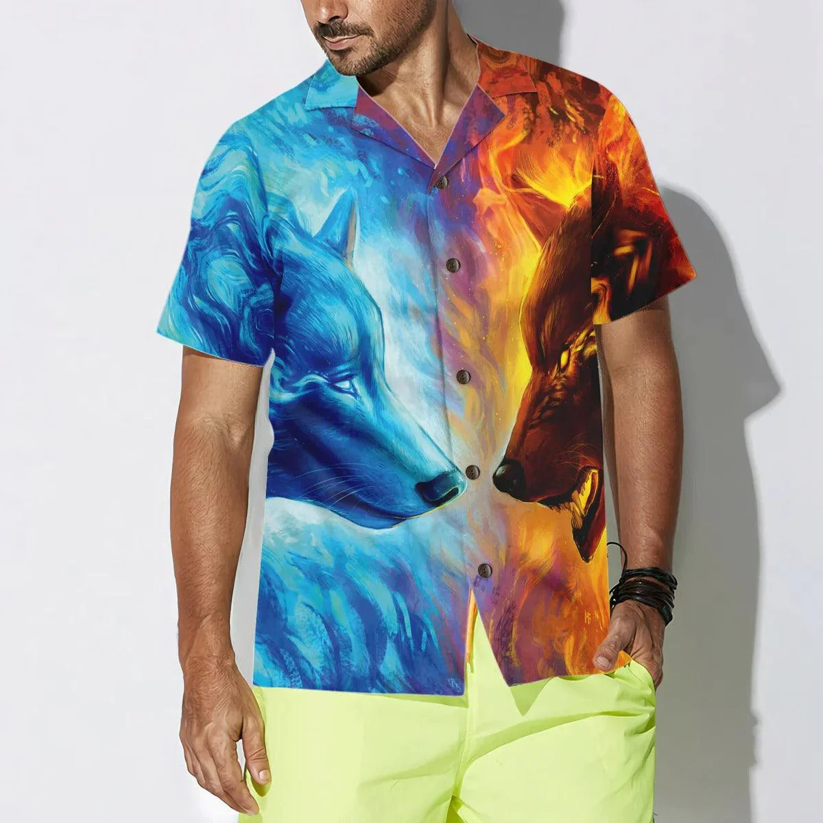 Wolf Hawaiian Shirt, Ice And Fire Wolf Hawaiian Shirt - Perfect Gift For Wolf Lovers, Husband, Boyfriend, Friend, Family - Image 5