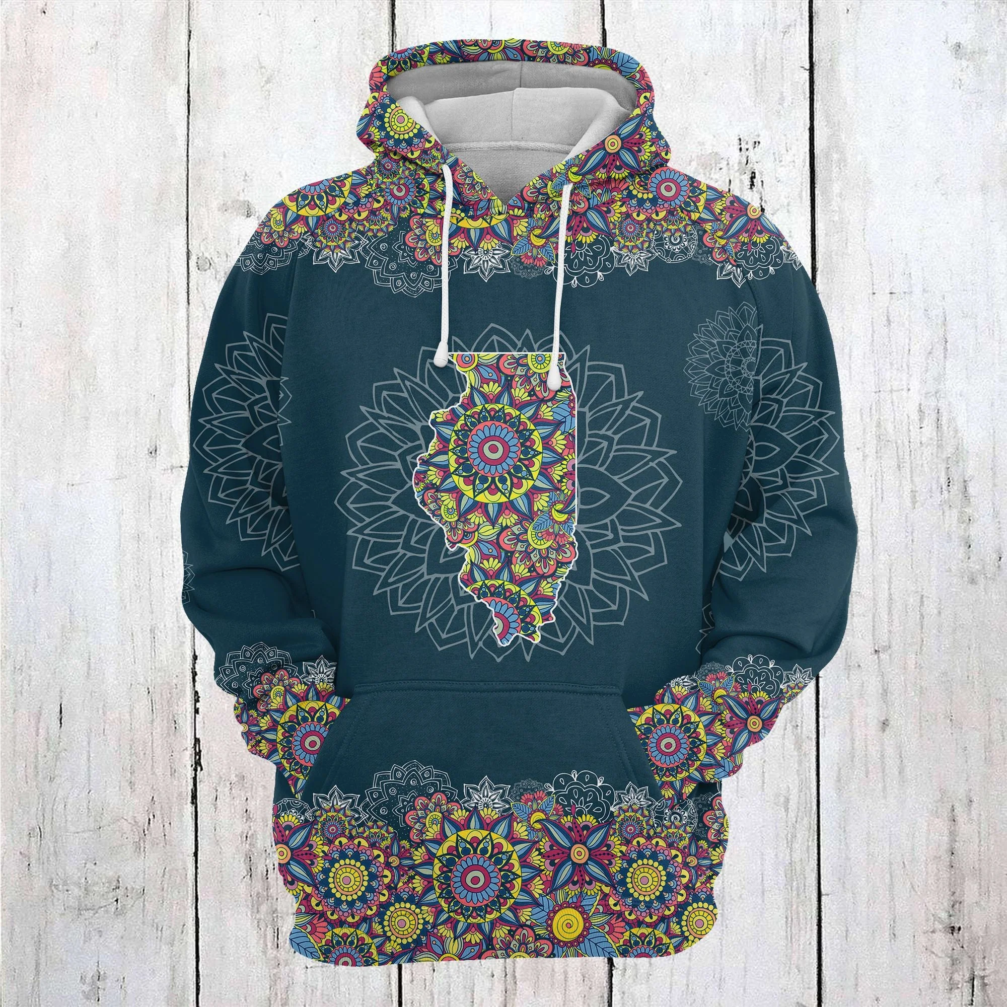 Illinois Mandala Pattern Pullover Premium Hoodie Imagine, Perfect Outfit For Men And Women On Christmas New Year Autumn Winter - Image 2