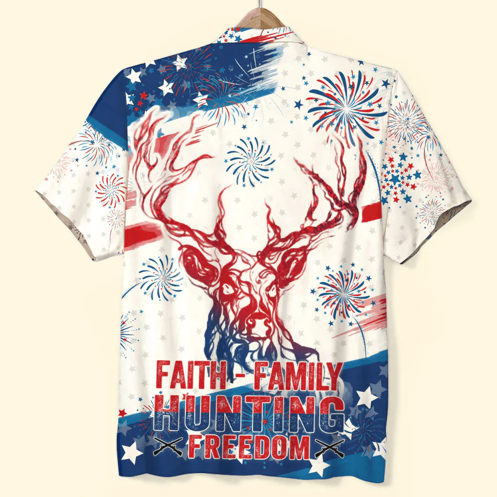 Independence Day Faith Family Hunting Freedom Aloha Hawaiian Shirts For Summer, 4th Of July American Hawaiian Shirt For Men Women, Patriotic Gifts - Image 2
