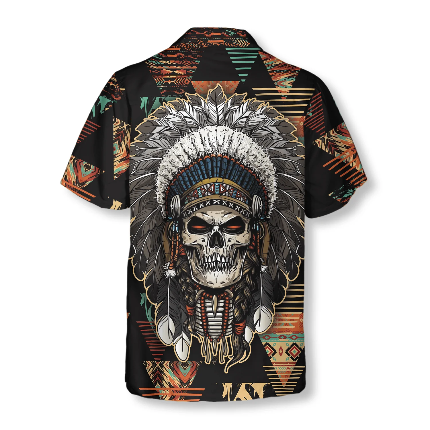 Indian Skull With Tribal Ethnic Pattern Hawaiian Shirt, Colorful Summer Aloha Shirt For Men Women, Gift For Friend, Team - Image 4