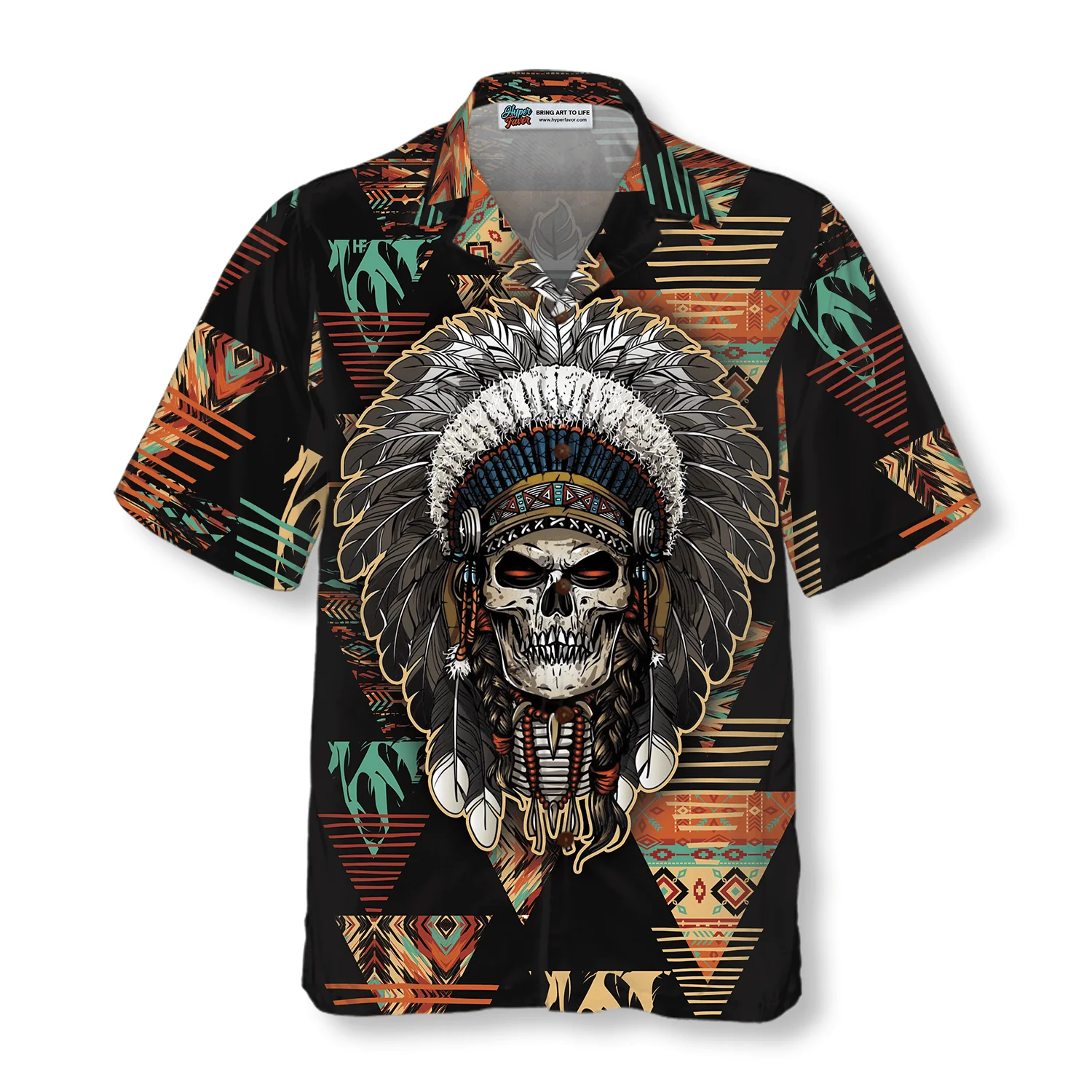 Indian Skull With Tribal Ethnic Pattern Hawaiian Shirt, Colorful Summer Aloha Shirt For Men Women, Gift For Friend, Team - Image 5