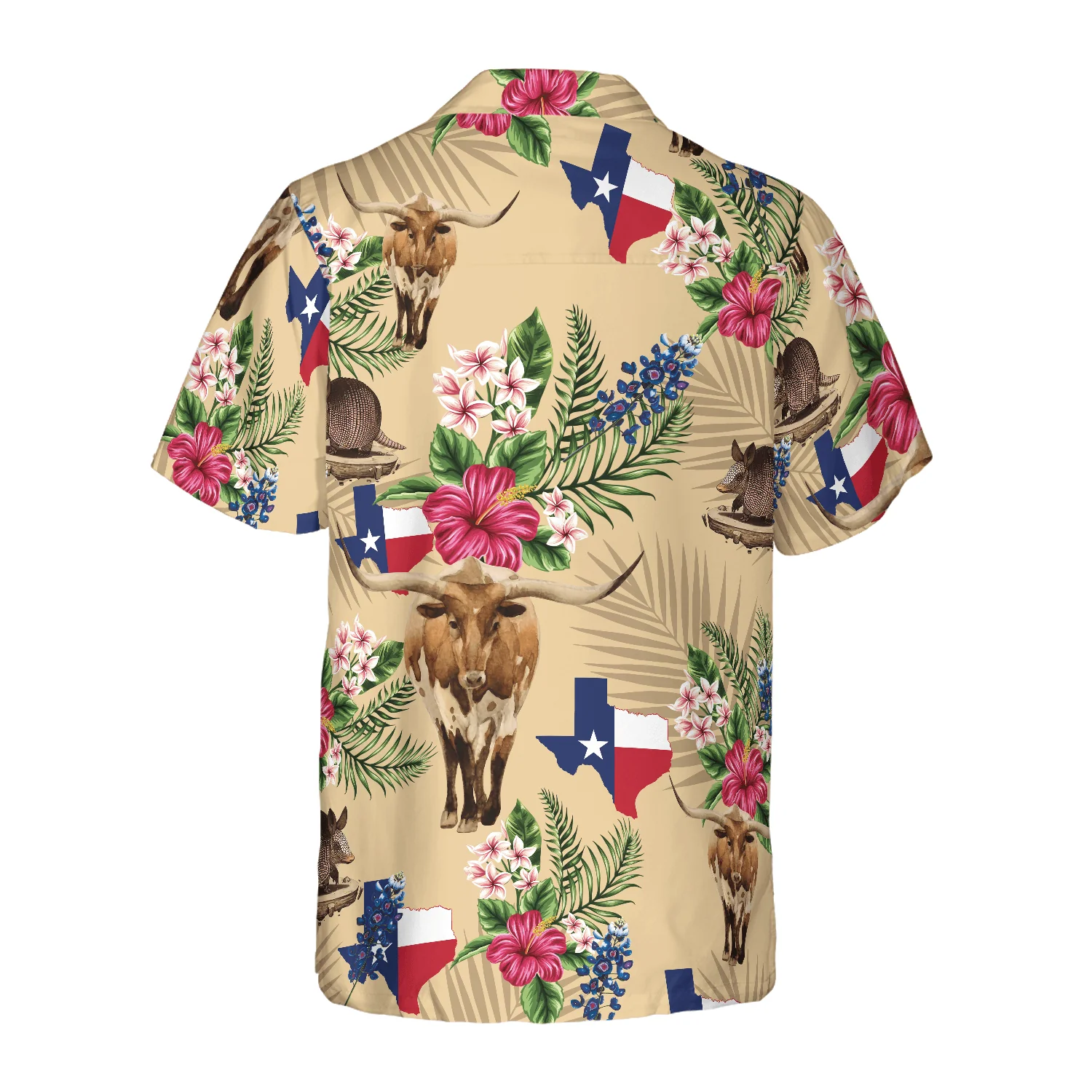 Insignia Bluebonnet Texas Hawaiian Shirt, Don't Mess With Texas Armadillo And Longhorn, Texas Home, Cream Version Summer Aloha Shirt For Men Women - Image 3
