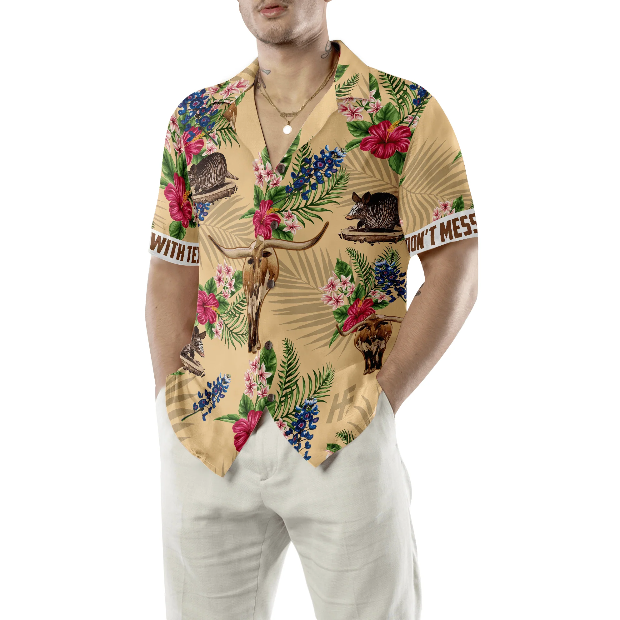 Insignia Bluebonnet Texas Hawaiian Shirt, Don't Mess With Texas Armadillo and Longhorn, Texas Home, Summer Aloha Shirt Perfect Gift For Men Women - Image 10