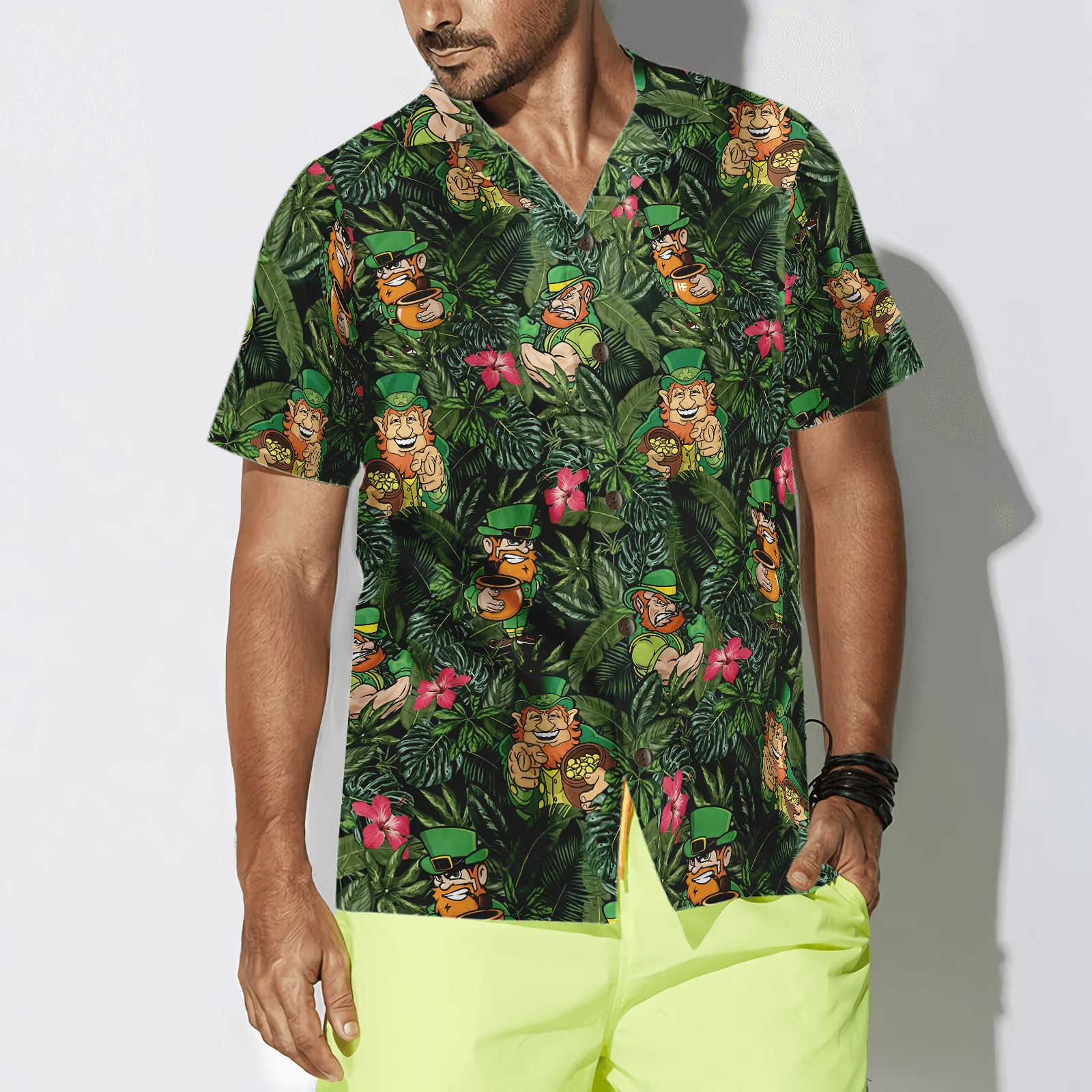 Irish Leprechaun Tropical Hawaiian Shirt, Colorful Summer Aloha Shirts For Men Women, Perfect Gift For Husband, Wife, Friend, Family, Patrick's Day - Image 4